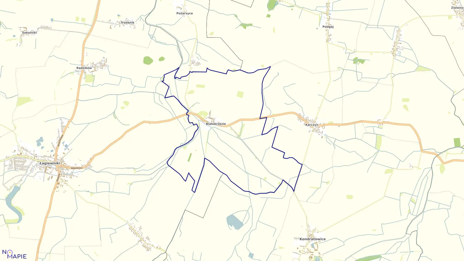Mapa obrębu BIAŁOBRZEZIE w gminie Kondratowice