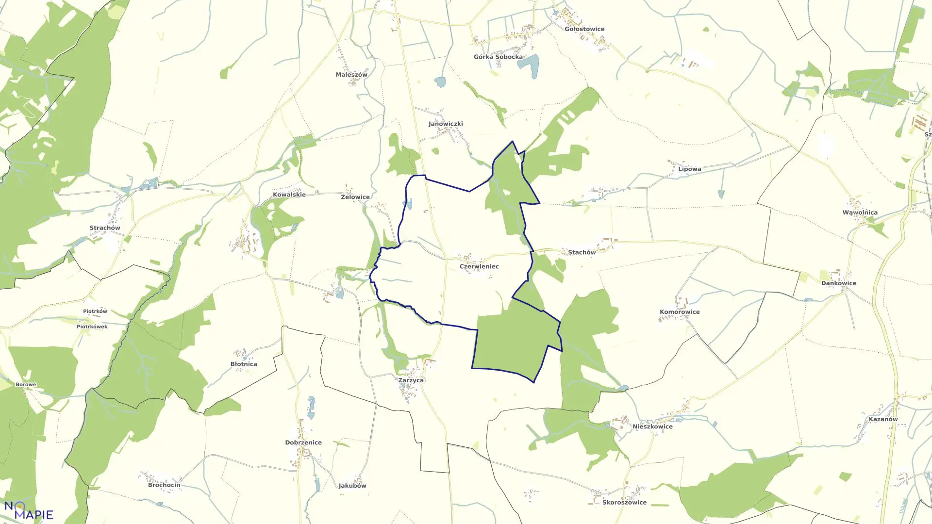 Mapa obrębu CZERWIENIEC w gminie Kondratowice