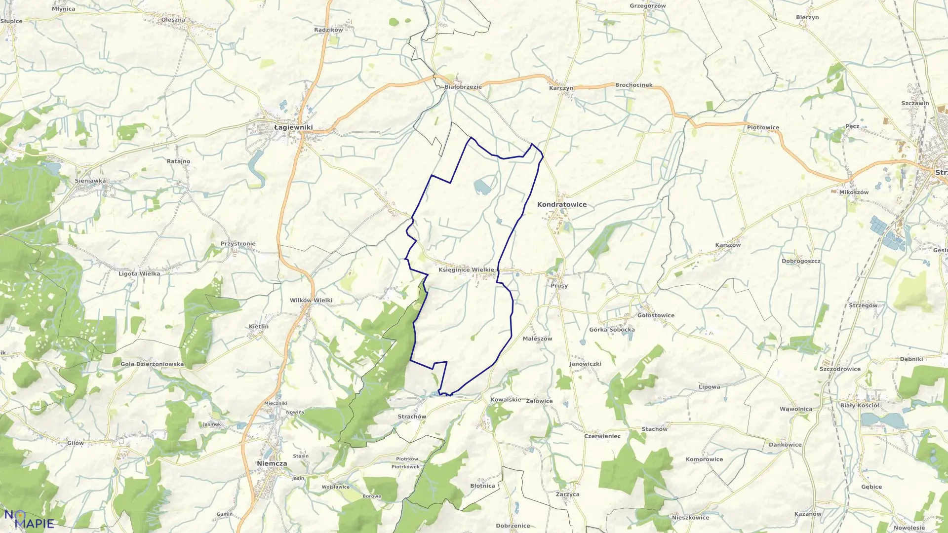 Mapa obrębu KSIĘGINICE WIELKIE w gminie Kondratowice