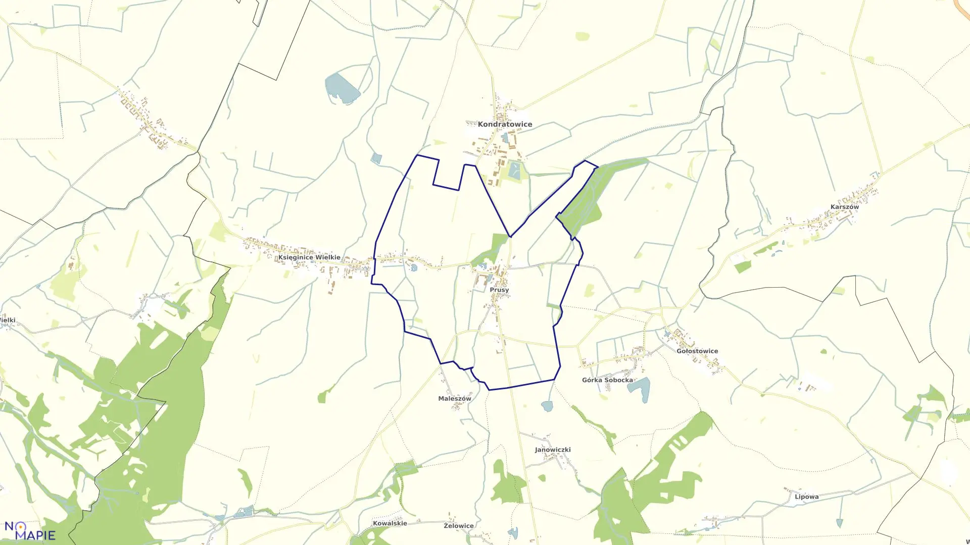 Mapa obrębu PRUSY w gminie Kondratowice