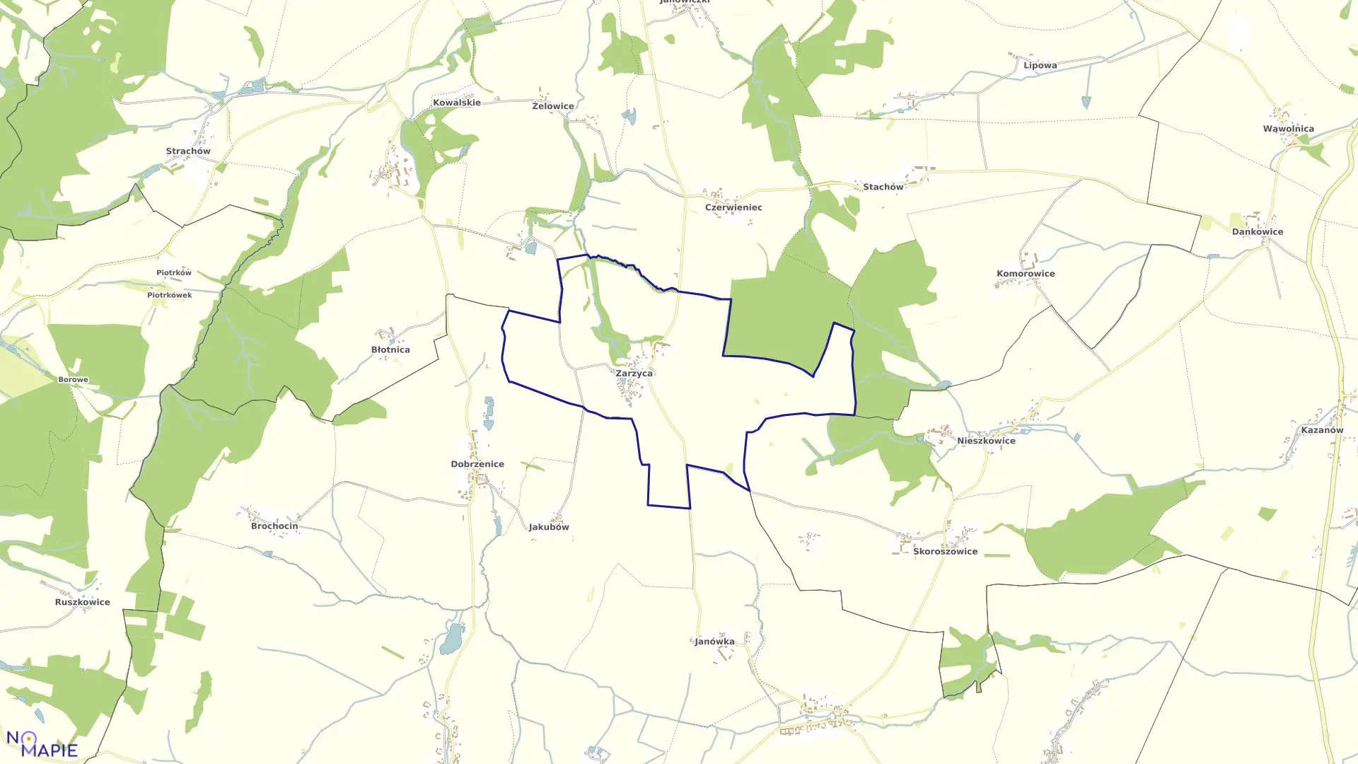 Mapa obrębu ZARZYCA w gminie Kondratowice